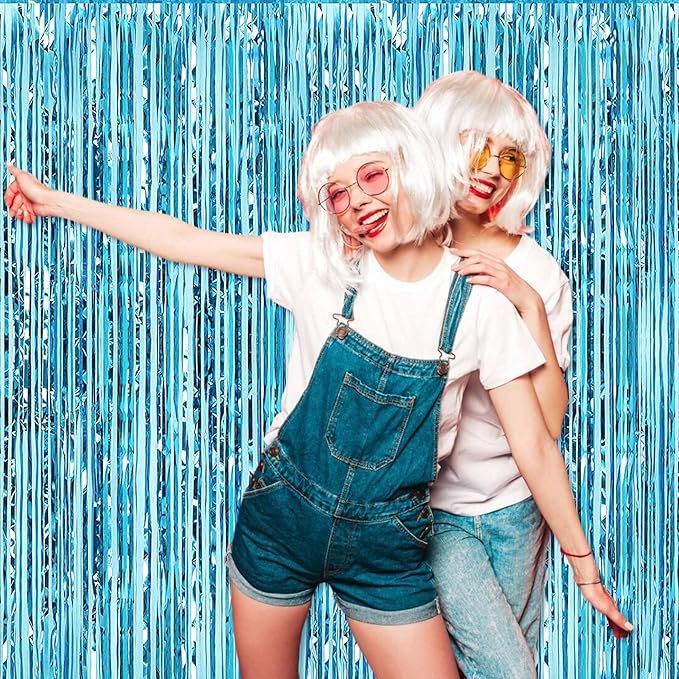 3 Pack Light Blue Foil Fringe Curtains Backdrop, 3.28 x 9.8 Ft Metallic - Image 7