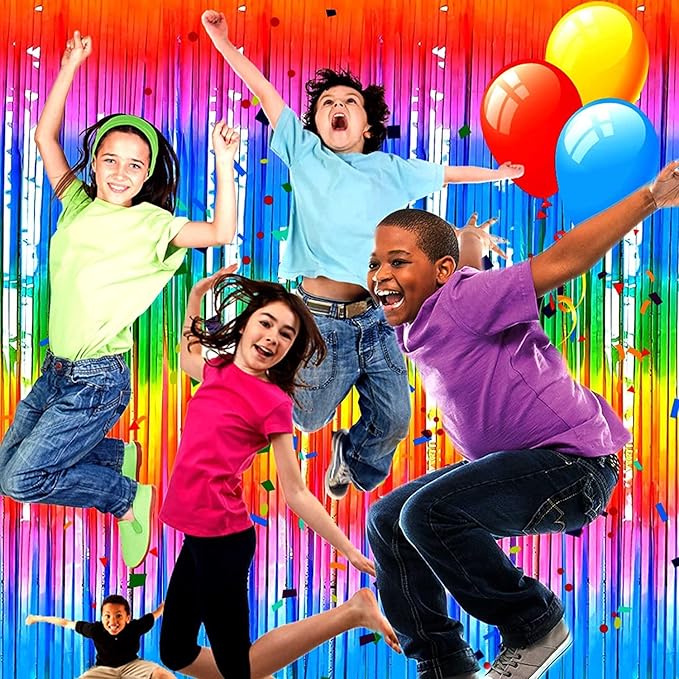 4 Pack Rainbow Tinsel Foil Fringe Curtain Backdrop, 3.28Ft x 8.2Ft Colorful - Image 5