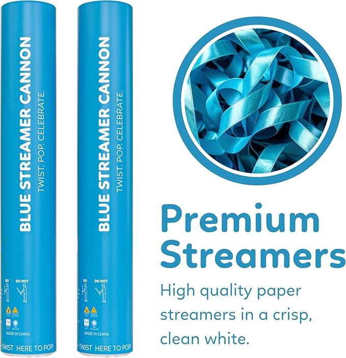 2 Pack Streamer Cannon Confetti Poppers | Biodegradable Blue Confetti | TUR - Image 4