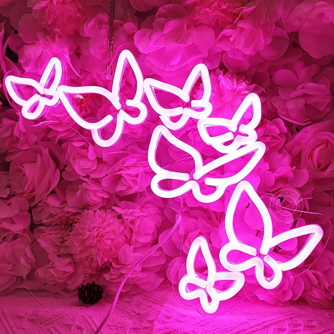SYLHOME Pink Butterfly Led Neon Light Sign Girls Bedroom Kids Room Beauty - Image 3