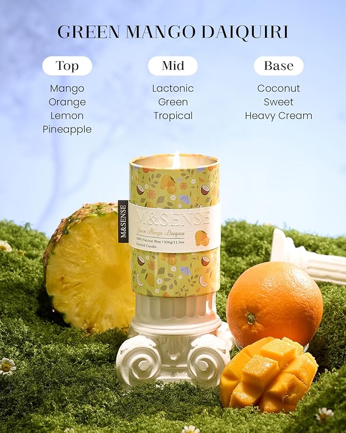 M&SENSE Green Mango Daiquiri Scented Candle, Medium Jar Candle 11.3oz Natural - Image 2