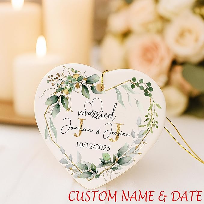 Love Signal Personalized Married Ceramic Ornament, Mr Mrs 2025 Ornaments Custom - Image 3