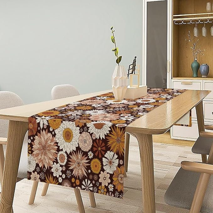 Boho Floral Table Runner, Vintage Country Farmhouse Daisy Flowers Modern - Image 3