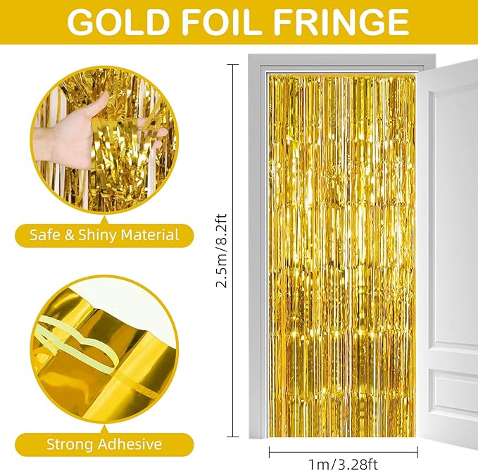 Gold Fringe Curtain Party Streamers, 12 Pack 3.3ft x 8.2ft Foil Curtain - Image 3