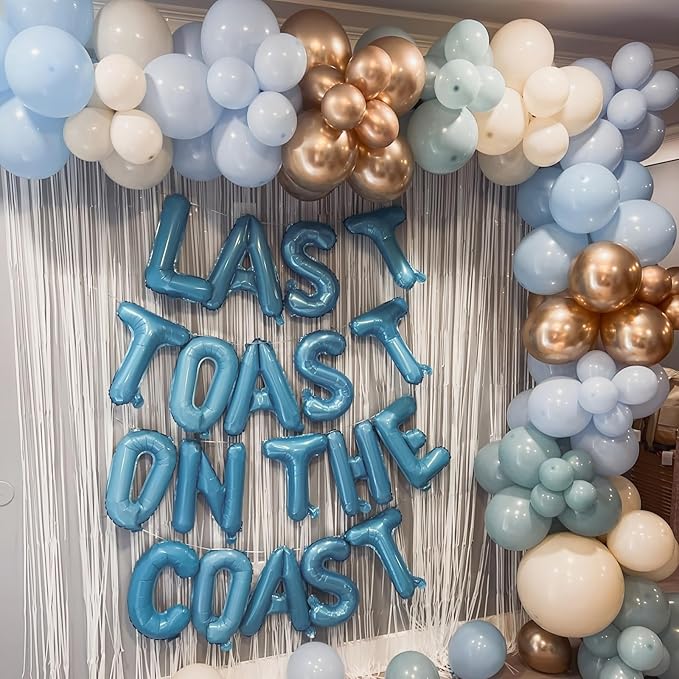 Dusty Blue and White Balloons Haze Pastel Blue Beige Balloon 12inch 60pcs Sand - Image 5