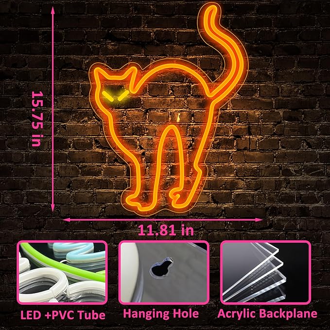 Halloween Orange Cat Neon Signs - Image 5