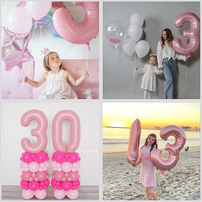 Light Pink 3 Number Balloon, 40 Inch Jumbo Pearl Light Pink Helium Foil Number - Image 7
