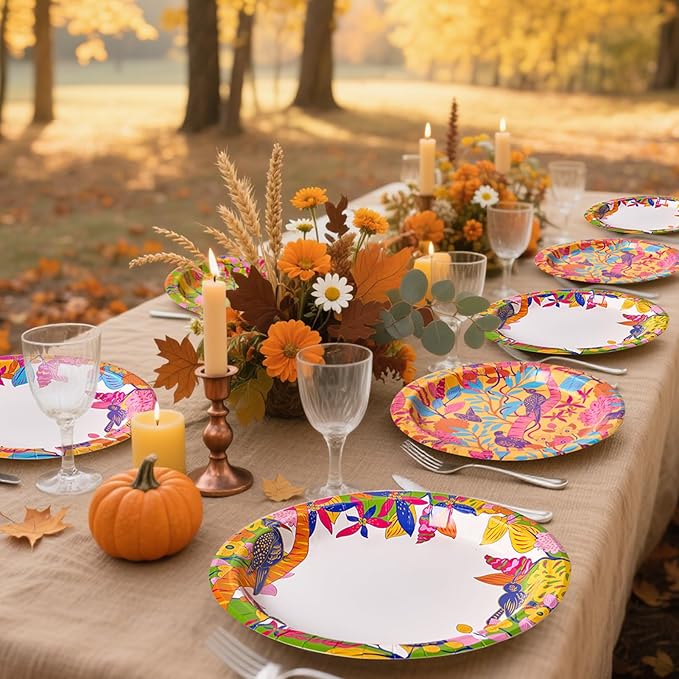 MUCHII 8.5 Inch Floral Bird Paper Plates 160 Count - Image 7