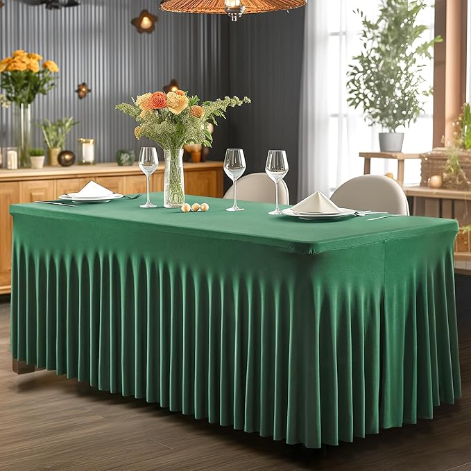 Wish Care 2 Pack Hunter Green Spandex Table Clothes - Image 6
