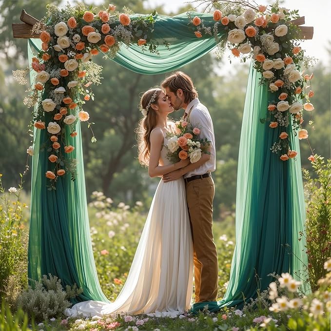 Wedding Arch Draping Fabric, 2 Panels 28" x 19Ft Emerald Green Arch Drapes - Image 4