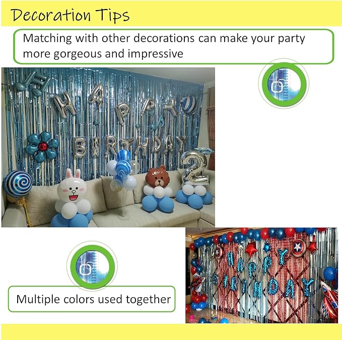 Light Blue Fringe Backdrop Party Decorations, 2 Pack Teal Tinsel Foil Fringe - Image 4