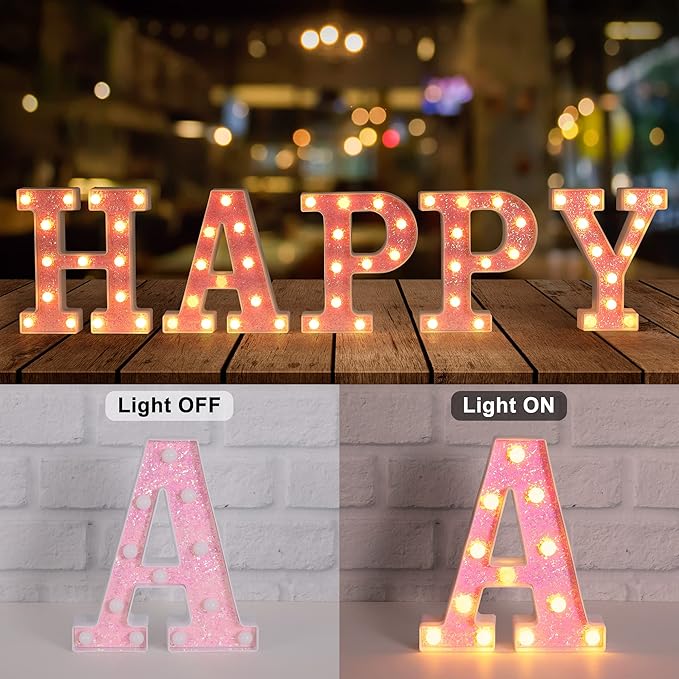 Foaky Pink Light up Letters，Pink Party Decorations, Girls Room Decor, Glitter - Image 2