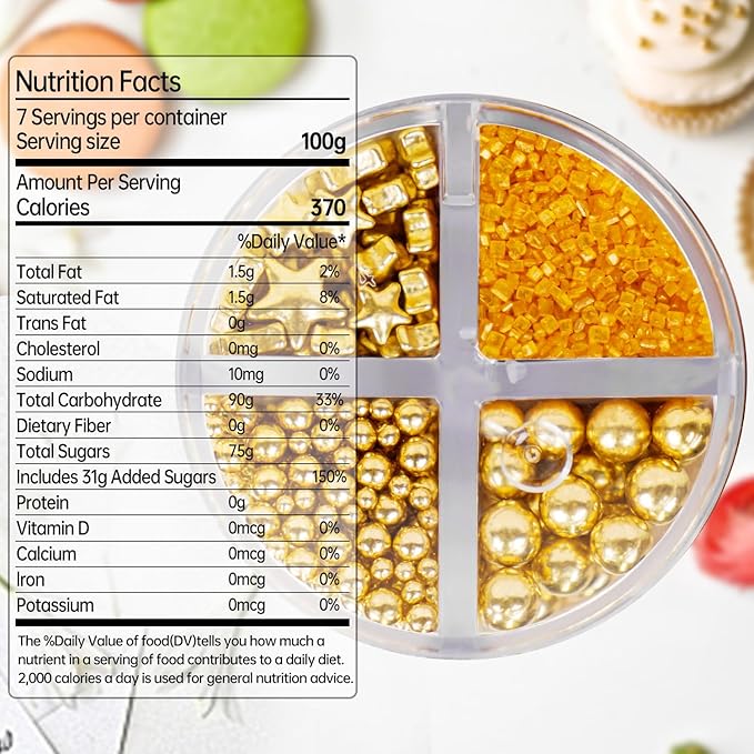 Edible Gold Pearl Sprinkles for Cake Decorating, Baking Cake Decorations - Image 2