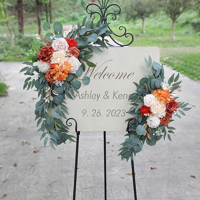 ponatia Wedding Arch Flowers, Artificial Burnt Orange Wedding Flowers - Image 2