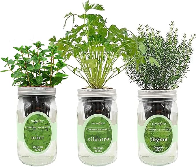 Hydroponic Growing Kit Set, Self-Watering Mason Jar Herb Garden Starter Kit by Environet