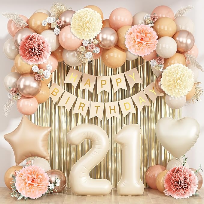 Beige 21st Birthday Decorations by KAINSY