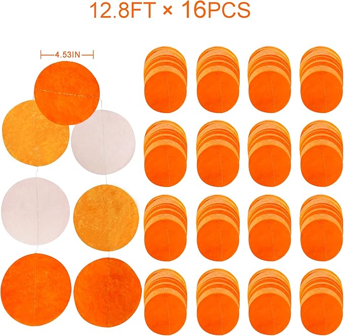 205 Ft Orange Party Decorations Big Circle Dots Backdrop Garland Ombre Orange - Image 2