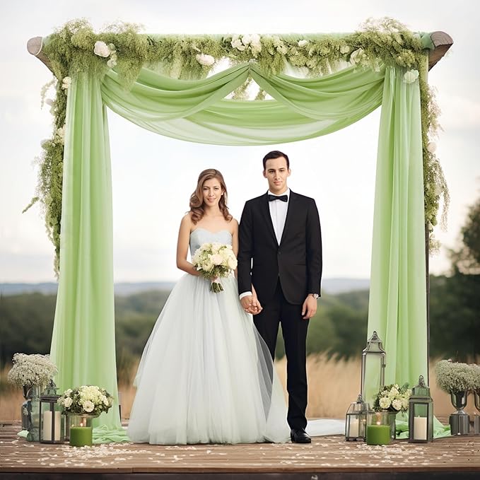 30" x 20Ft Wedding Arch Draping Fabric, 1 Panel Olive Green Sheer Curtain - Image 3