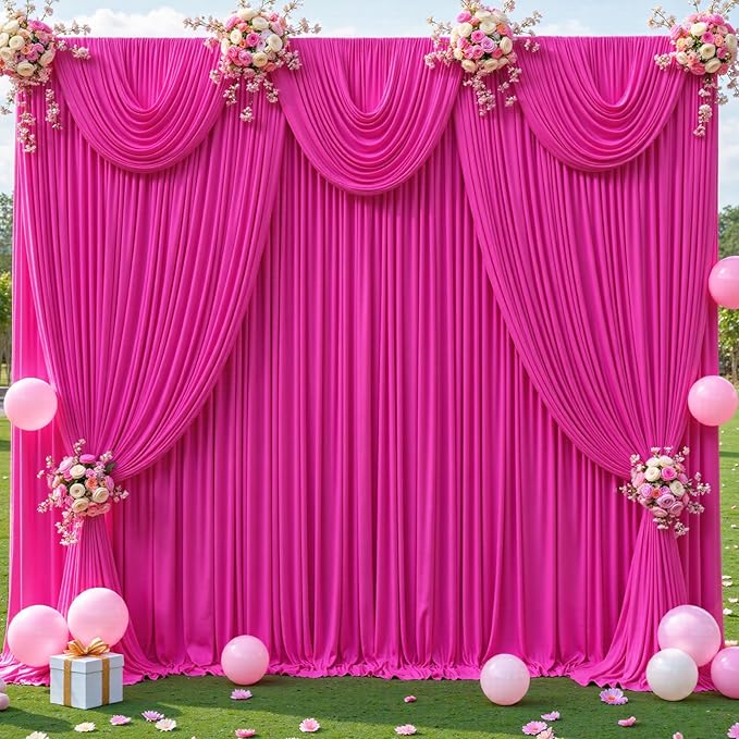 20ft x 12ft Hot Pink Backdrop Curtains Wrinkle Free Backdrop Curtain - Image 4