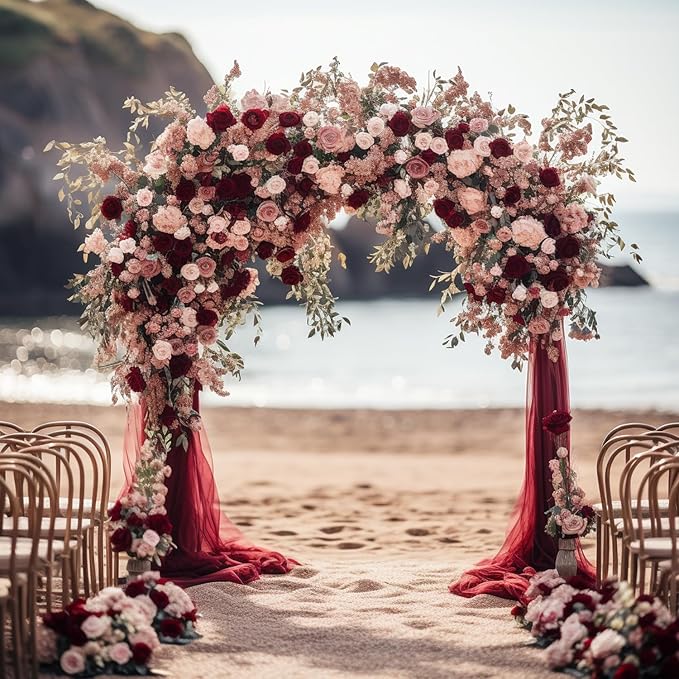 Wokceer Wedding Arch Draping Fabric 6 Panels 28.7" x 20FT Burgundy Drapes Sheer - Image 6