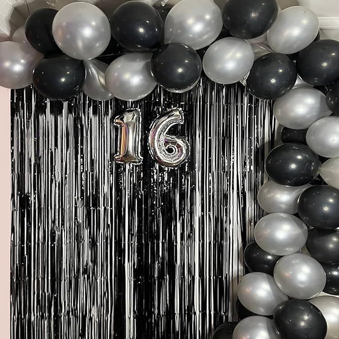 CANREVEL 2 Pack 3.3x8.2 Feet Black Foil Fringe Backdrop Curtains, Tinsel - Image 6