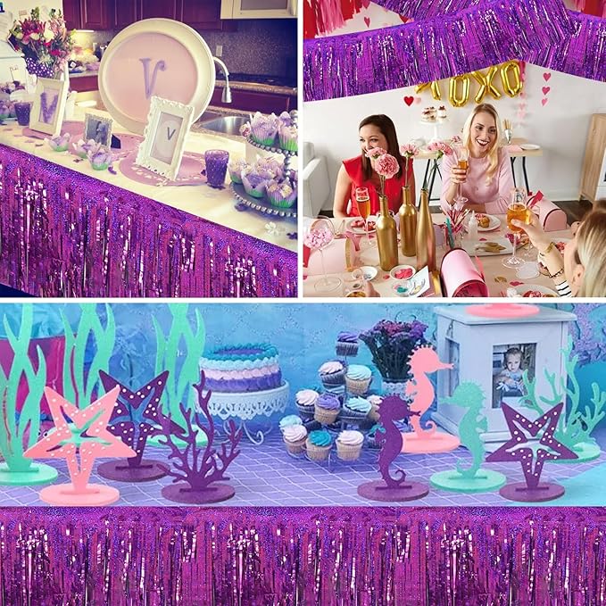 BEISHIDA 3 Packs Metallic Foil Fringe Garland Laser Purple Wall Hanging Tinsel - Image 6