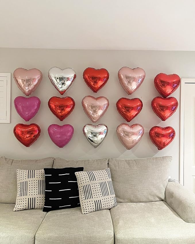 Red Heart Shaped balloons Pack of 12, 18 Inch Silver Love Valentine Balloons - Image 3