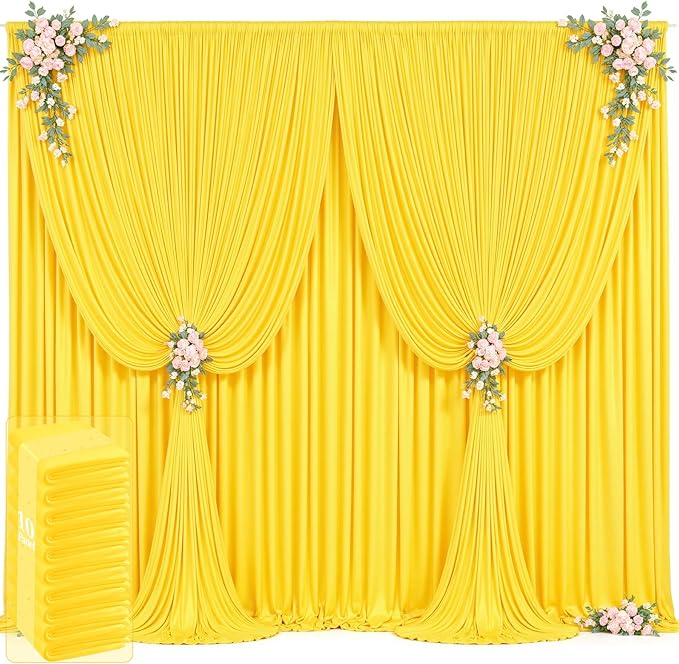 50ft x 12ft Yellow Backdrop Curtains Wrinkle Free Backdrop Curtain by Tao-GePartyDecorations