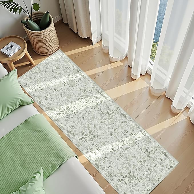 Sage 3x10 Runner Rug for Hallways Bed Side Kitchen, Boho Washable Distressed - Image 5