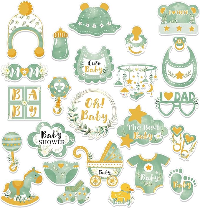 Sage Green Baby Shower Party Photo Booth Props 25PCS Greenery Baby Shower Props - Image 6