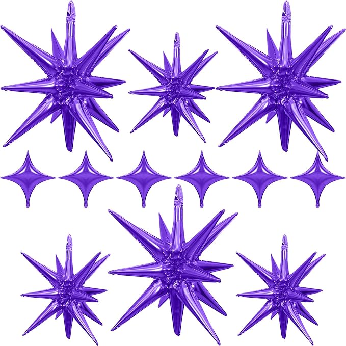 Purple Star Balloons 12pcs, 27/22 Inch Foil Star Explosion Balloons, Large by Togvu
