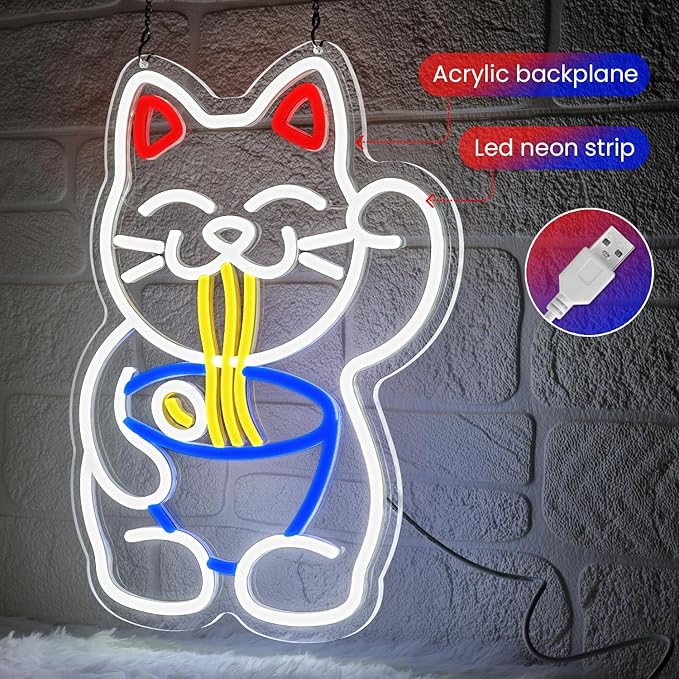 Lucky Cat Ramen Neon Sign, Neon Signs - Image 2