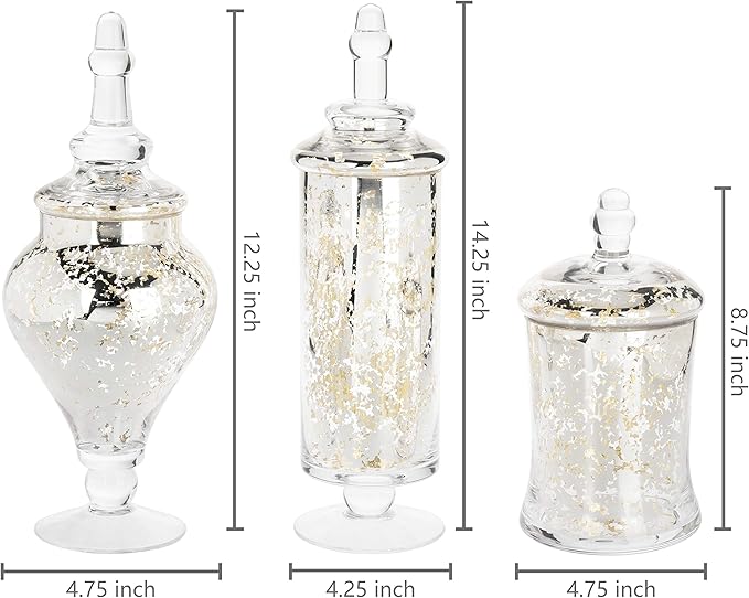 MyGift Set of 3 Silver Mercury Glass Apothecary Jars, Weddings Centerpiece - Image 4
