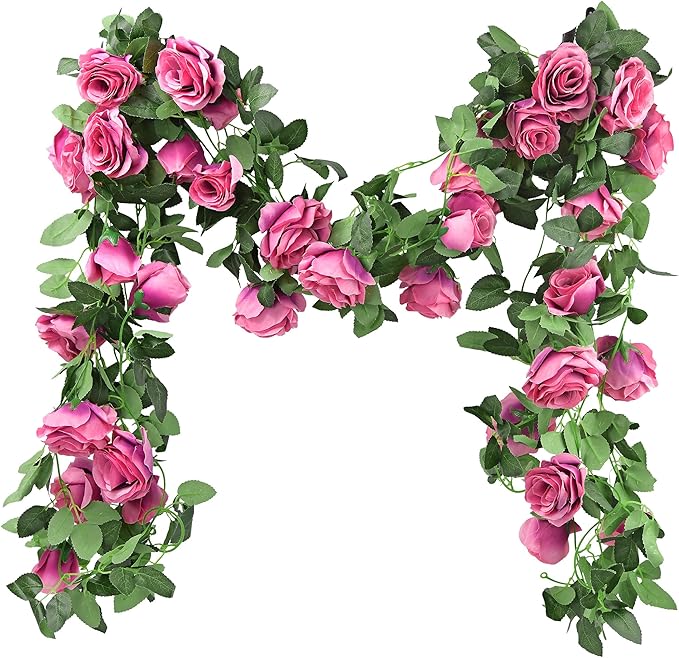 FiveSeasonStuff 29 Ft 4 Pack Rose Silk Flower Garland Artificial Flowers by FiveSeasonStuff