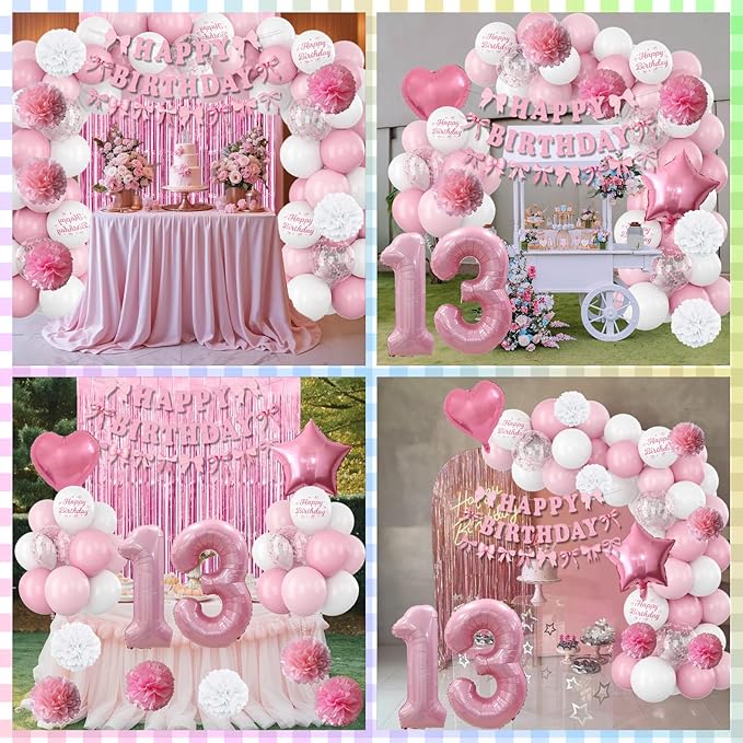 13th Birthday Decorations for Girls Pink Number 13 Balloon Bow Coquette Happy - Image 6