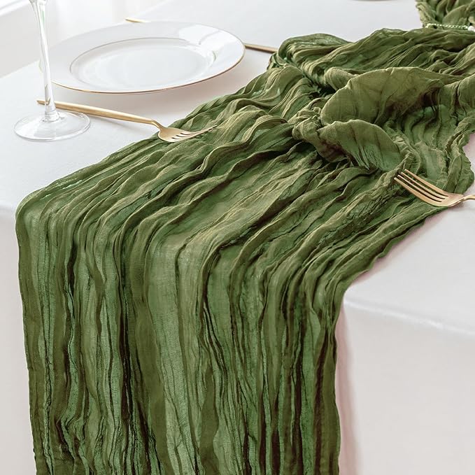 Sioloc 1 Pack Moss Green Cheesecloth Table Runner Fall Autumn Decor - Image 5