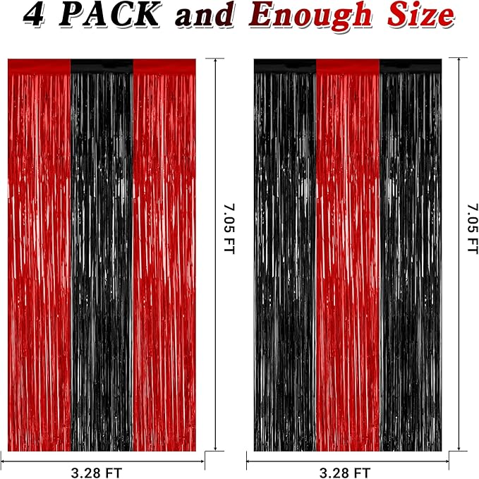 4 Pack Halloween Wall Backdrop, 3.28 FT x 7.05 FT Red and Black Party Streamer - Image 2