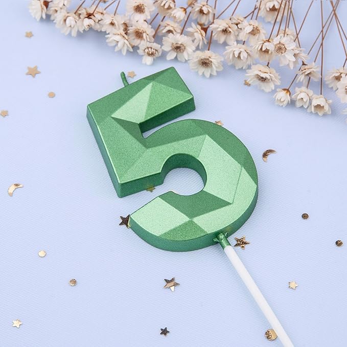PHD CAKE 2.76 Inch Crystal Green 5 Number Cake Candle, Numeral Birthday Candles - Image 2