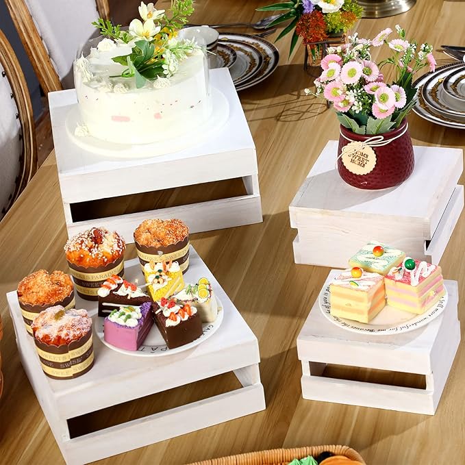 Sieral 4 Pieces Wood Cupcake Display Stand Decorative Dessert Appetizer Cake - Image 7