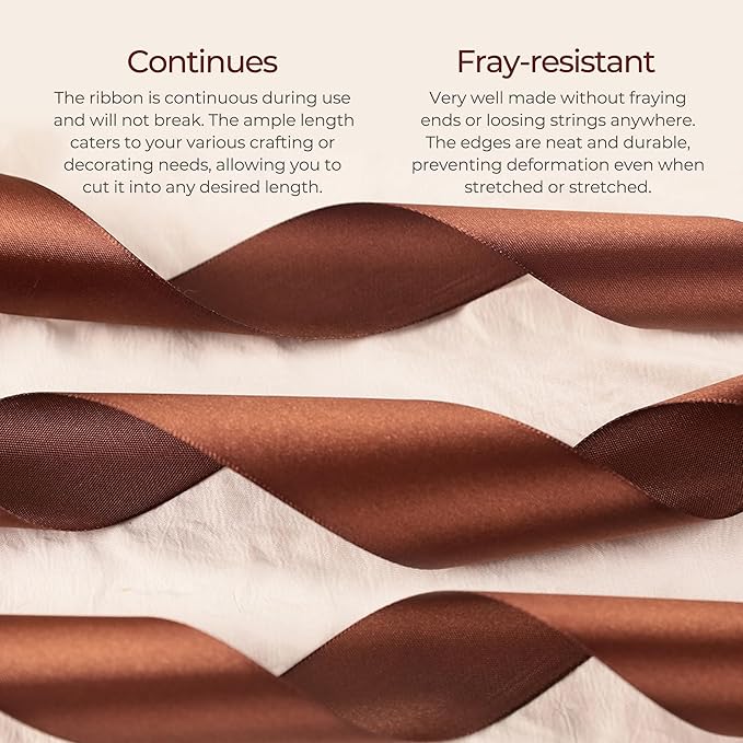 Dark Brown Satin Ribbon 1 inch X Continuous 100 Yards, Single Face Polyester - Image 4