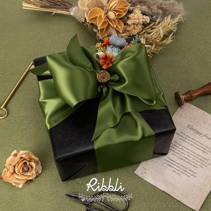 Ribbli Moss Green Satin Ribbon 4 Inch Wide Moss Green Ribbon - Image 2