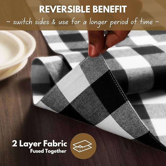 Native Fab Buffalo Check Plaid Table Runner, 100% Cotton, 13x108 Inches - Image 3