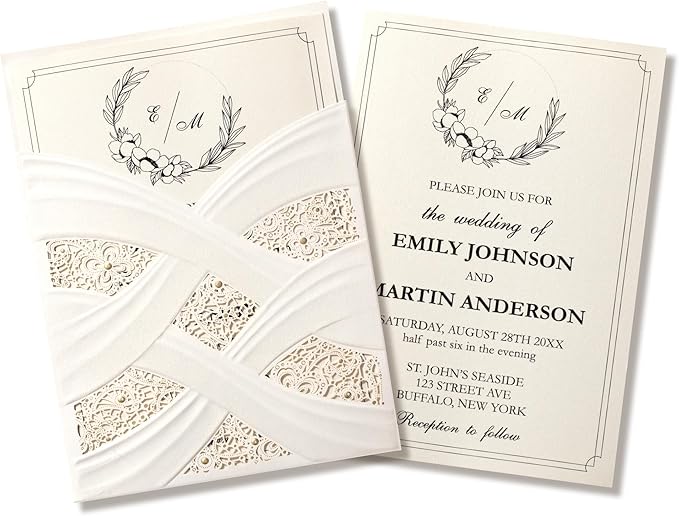 50pcs Laser Cut Wedding Invitations by FANEYA