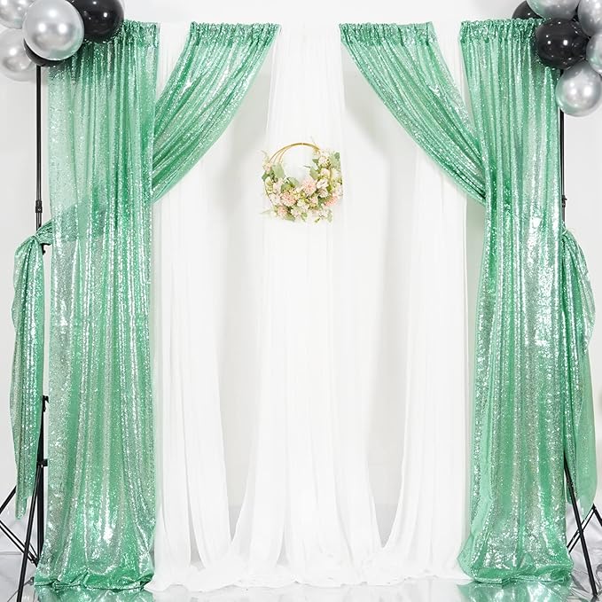 Poise3EHome Mint Green Sequin Backdrop Curtain, 2 Panels, - Image 7