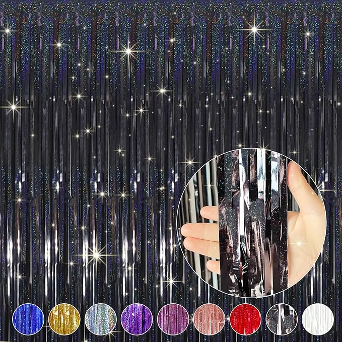 QRabbit 4 Pack Black Tinsel Foil Fringe Curtains by QRabbit