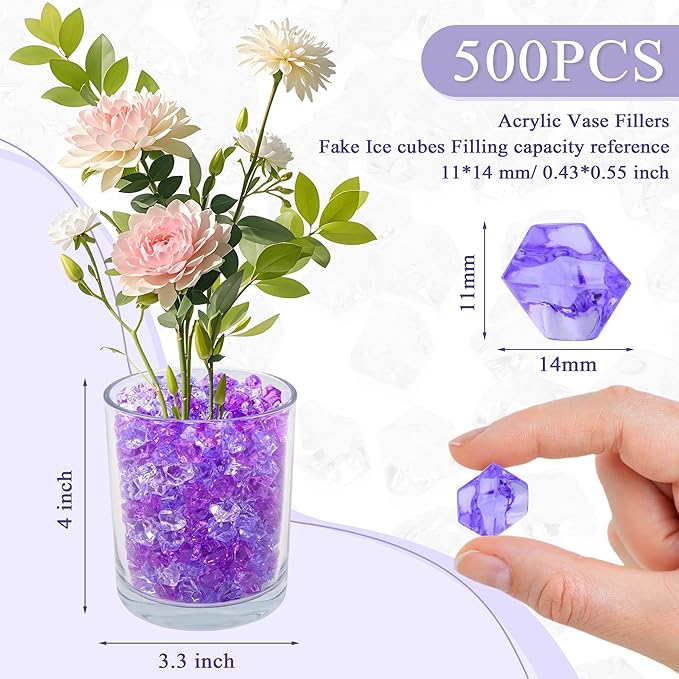 YATOJUZI 500pcs Fake Ice Cubes Purple Assorted Acrylic Crushed Rocks Vase - Image 2