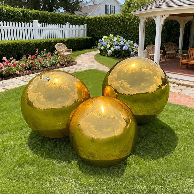 3PCS Gold Inflatable Mirror Ball, Big Shinny Balls Reusable Large PVC Disco by Unknown
