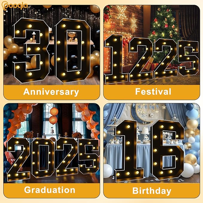 Pooqla 3FT Marquee Light Up Numbers, Giant Mosaic Light Up Numbers - Image 6
