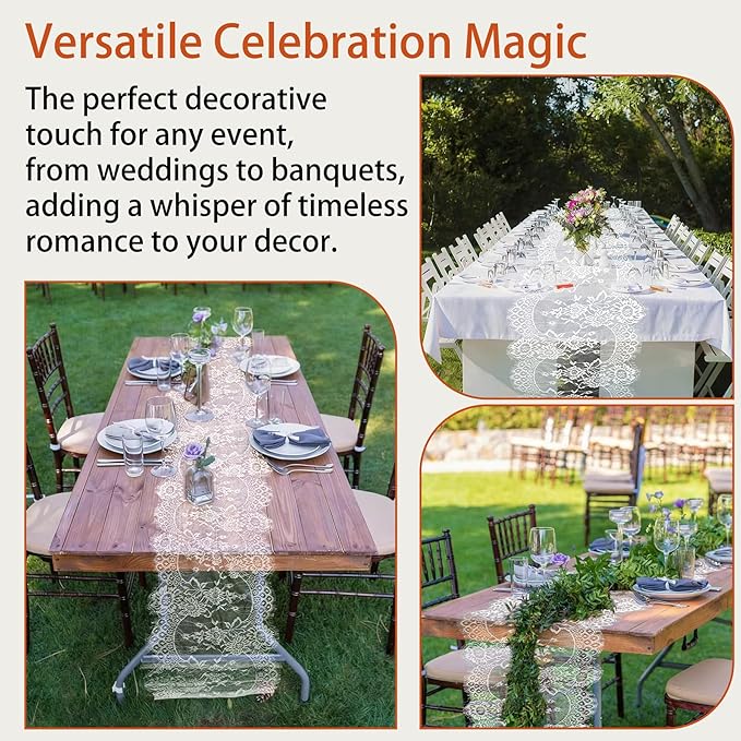 HAIBAS 6 Pcs White Lace Table Runners 14 x 120 Inch Boho Rose Embroidered - Image 6