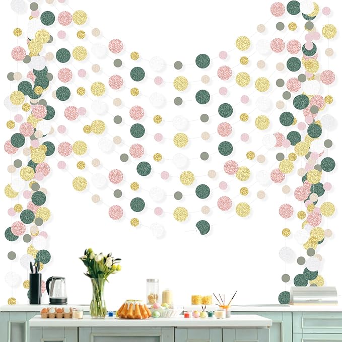 Outus 10 Pieces Colorful Dots Paper Garland Round Glitter Garland Hanging by Outus